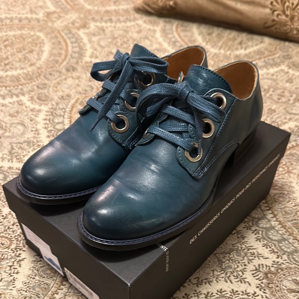 John Fluevog Petrol Blue Lace-Up Shoes